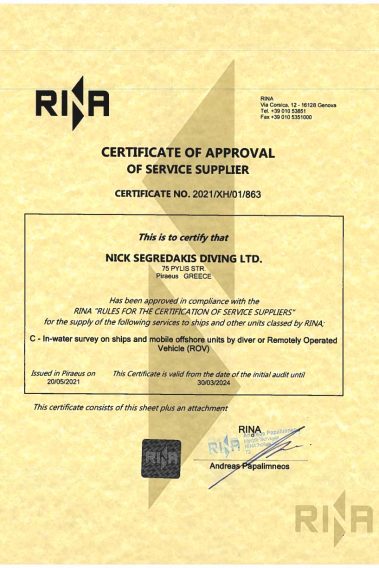RINA - Certificate of Aproval of Service Suplier | NSD LTD